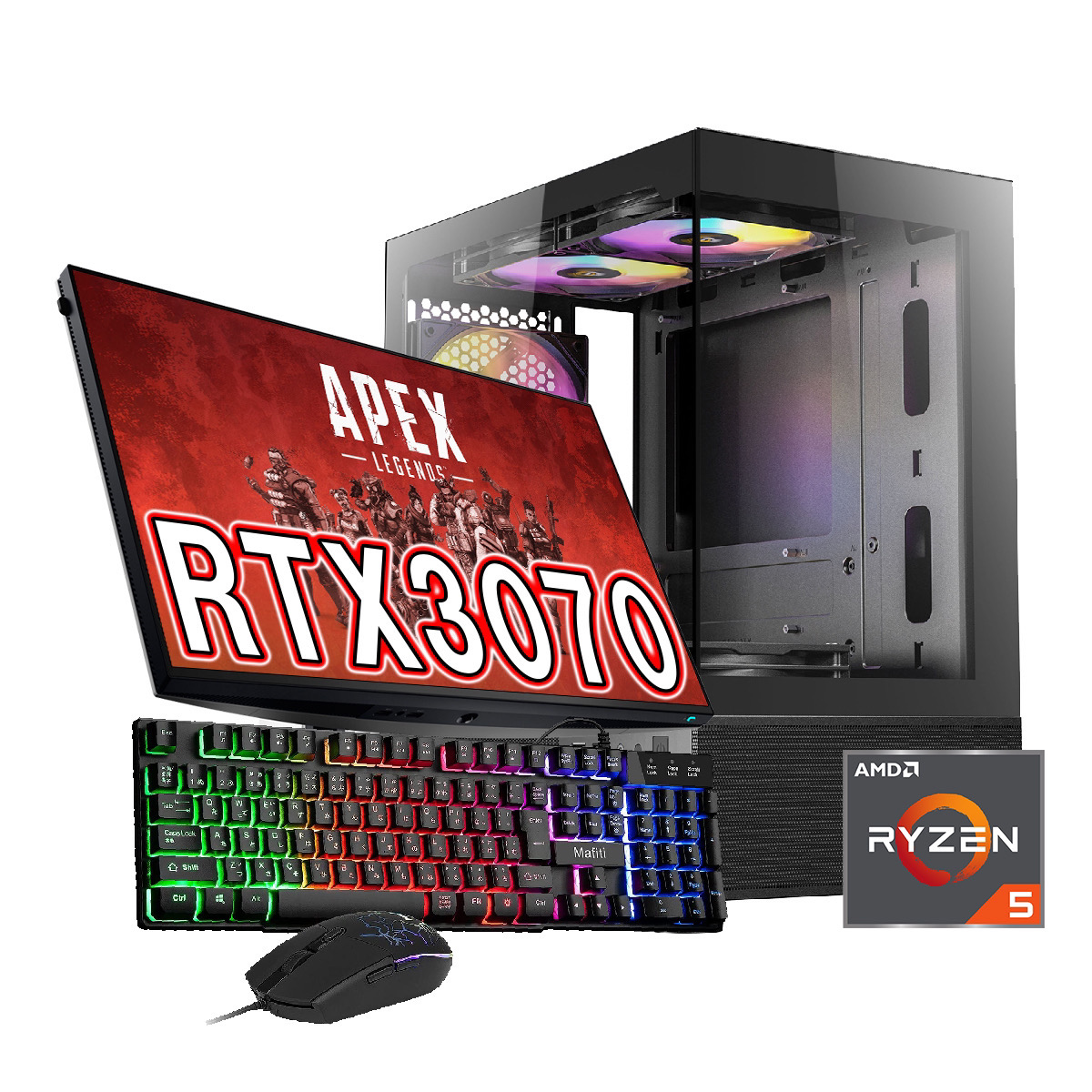 【新品ケース】ミドルモデルフルセット RTX3070 搭載| AMD Ryzen5 5600X / ANTEC CX200M Black White / DDR4 16GB / SSD512GB / Windows 11 | 中古ゲーミングPC専門店 GP-ZERO 