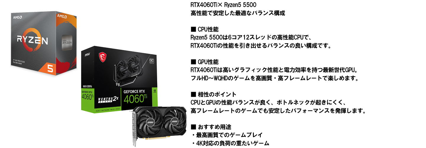 【新品ケース】ハイスペックモデルフルセット RTX4060Ti 搭載| AMD Ryzen5 5500 / ANTEC CX200M Black White / DDR4 16GB / SSD512GB / Windows 11 | 中古ゲーミングPC専門店 GP-ZERO の画像