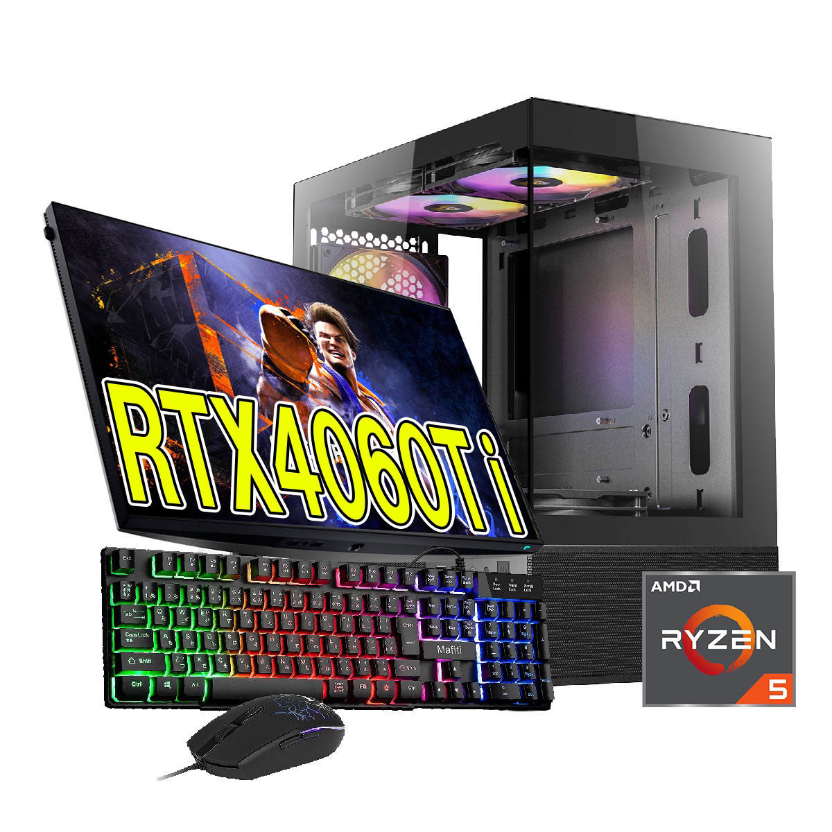 【新品ケース】ハイスペックモデルフルセット RTX4060Ti 搭載| AMD Ryzen5 5600X / ANTEC CX200M Black White / 16GB / SSD512GB / Windows 11 | 中古ゲーミングPC専門店 GP-ZERO 