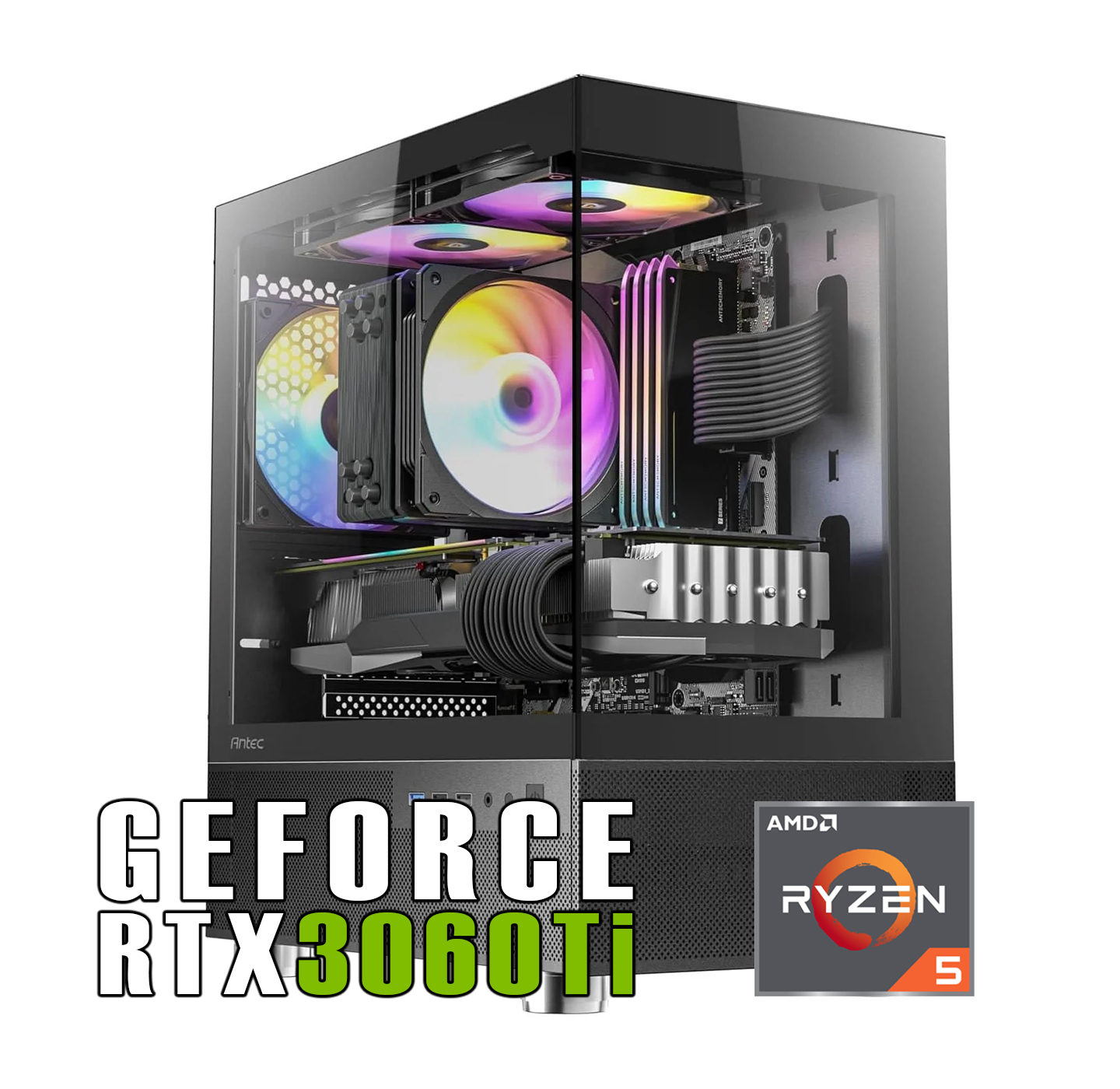 【新品ケース】ライトモデル単品 RTX3060Ti 搭載| AMD Ryzen5 5600X / ANTEC CX200M Black White / DDR4 16GB / SSD512GB / Windows 11 | 中古ゲーミングPC専門店 GP-ZERO 