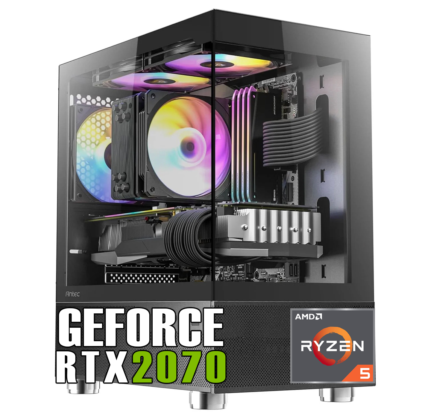 【新品ケース】本格クラス単品 RTX2070 搭載| AMD Ryzen5 5600X / ANTEC CX200M Black White /DDR4 16GB/SSD500GB/HDD1TB/Windows 11|中古ゲーミングPC専門店 GP-ZERO