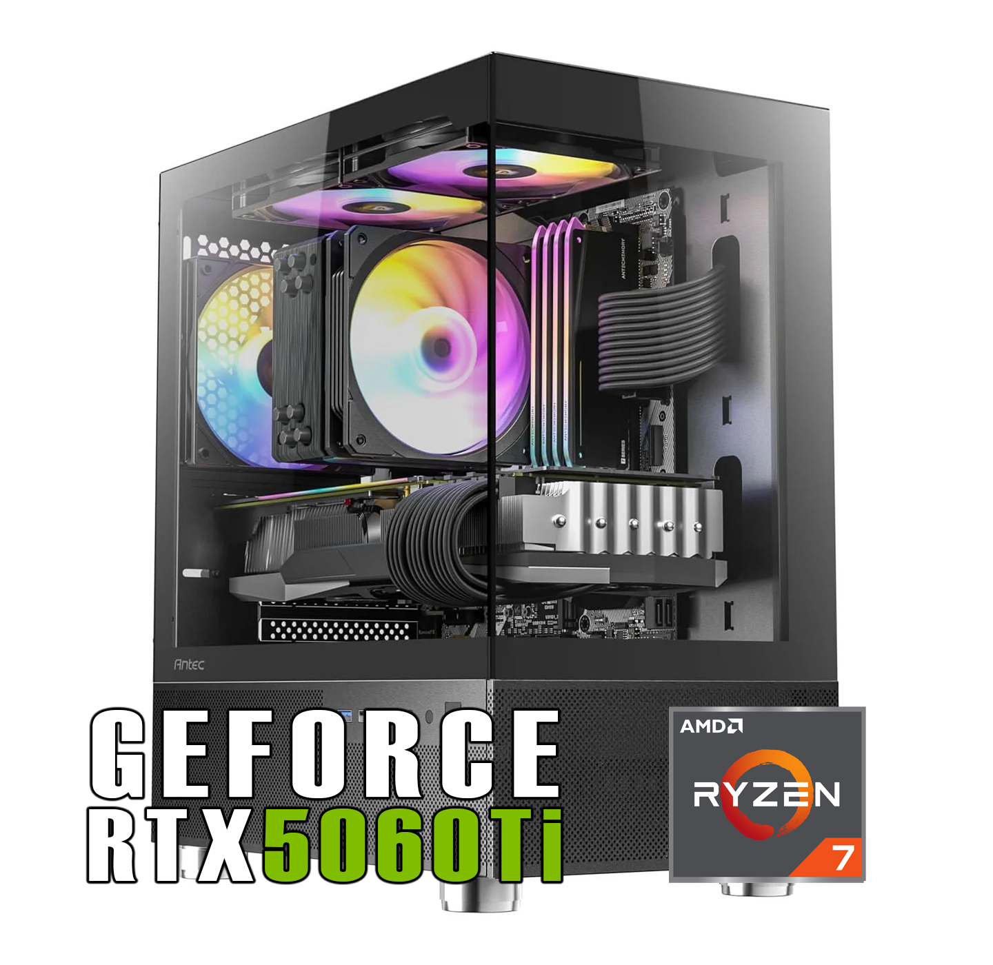 【新品ケース】雷神 単品 RTX5060Ti 搭載| AMD Ryzen7 5700X / ANTEC CX200M Black White / DDR4 16GB / SSD512GB / Windows 11 | 中古ゲーミングPC専門店 GP-ZERO 
