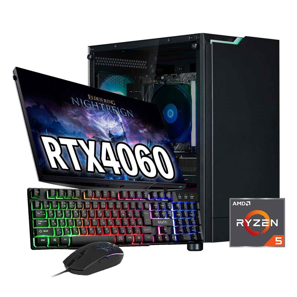 【新品ケース】風神フルセット RTX4060 搭載| AMD Ryzen5 5500 / ZALMAN  T4 PLUS Black White / DDR4 16GB / SSD512GB /  HDD500GB / Windows 11 | 中古ゲーミングPC専門店 GP-ZERO 