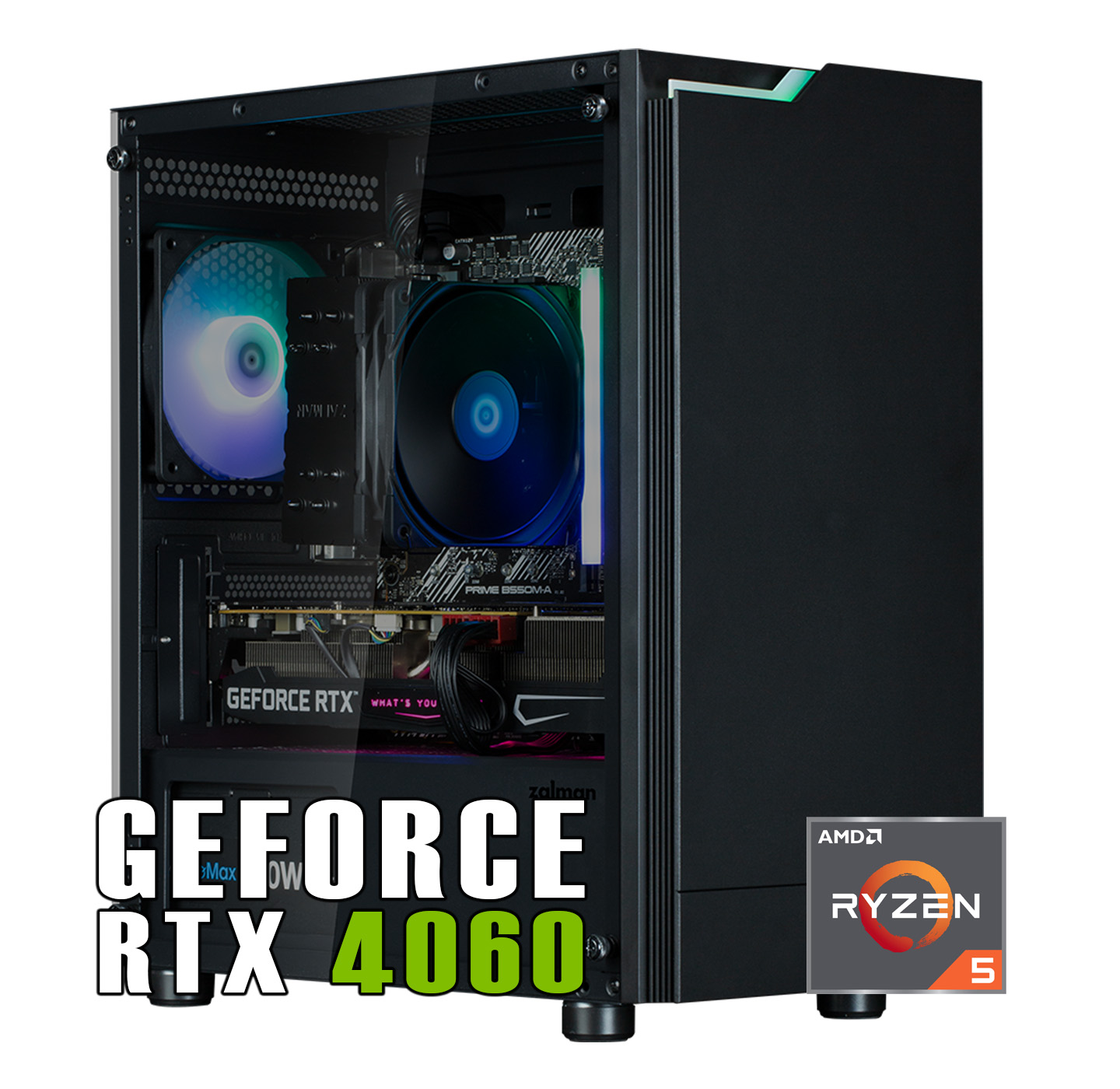 【新品ケース】風神 単品 RTX4060 搭載| AMD Ryzen5 5500 / ZALMAN T4 PLUS Black White / DDR4 16GB / SSD512GB / HDD500GB / Windows 11 | 中古ゲーミングPC専門店 GP-ZERO
