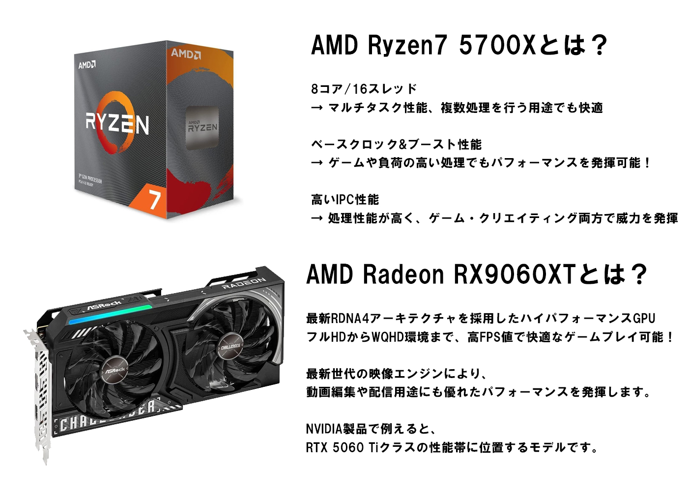 【全パーツ新品】白虎フルセット Radeon RX9060XT 搭載| AMD Ryzen7 5700X / MONTECH XR  / DDR4 16GB / SSD512GB / Windows 11 | 中古ゲーミングPC専門店 GP-ZERO の画像