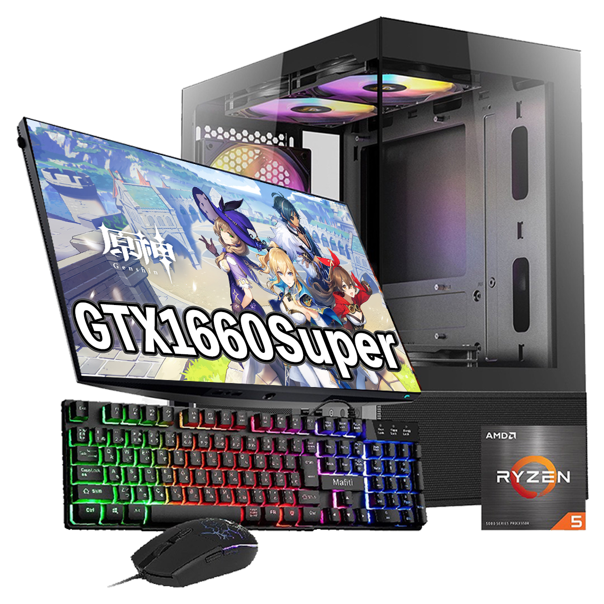 【新品ケース】ミドルクラスゲーミングセット Fortniteプレイするなら! 60Hzモニター付き!GTX1660Super搭載 新品PCケース付き 中古ゲーミングPC ANTEC CX200M Black White/ AMD Ryzen5 5500/DDR4 16GB/SSD512GB|中古ゲーミングPC専門店GP-ZERO