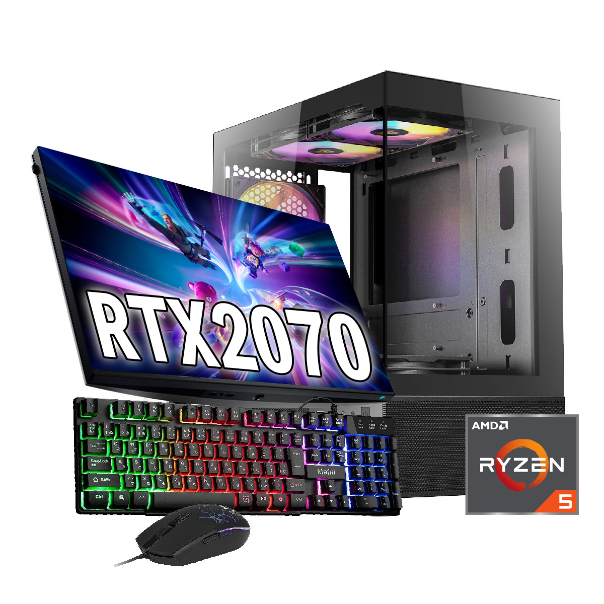 【新品ケース】本格クラスフルセット RTX2070 搭載| AMD Ryzen5 5600X/ ANTEC CX200M /DDR4 16GB/SSD500GB/HDD1TB/Windows 11|中古ゲーミングPC専門店 GP-ZERO