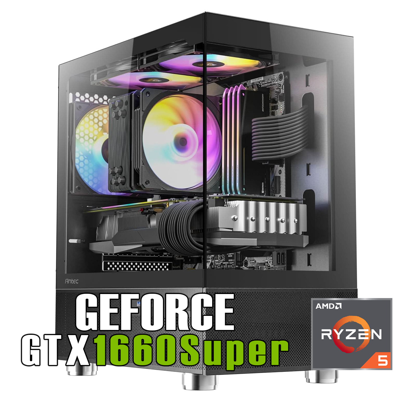 【新品ケース】ミドルクラス単品 中古ゲーミングPC | NVIDIA GTX1660Super 搭載! / AMD Ryzen5 5500/DDR4 16GB/SSD512GB/Windows11 64bit ブラック・ホワイト